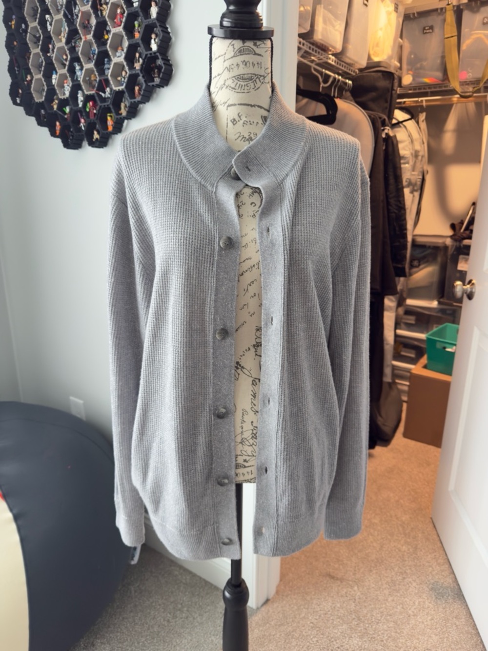 Peter Millar Light Gray Ribbed Button-Front Cardigan